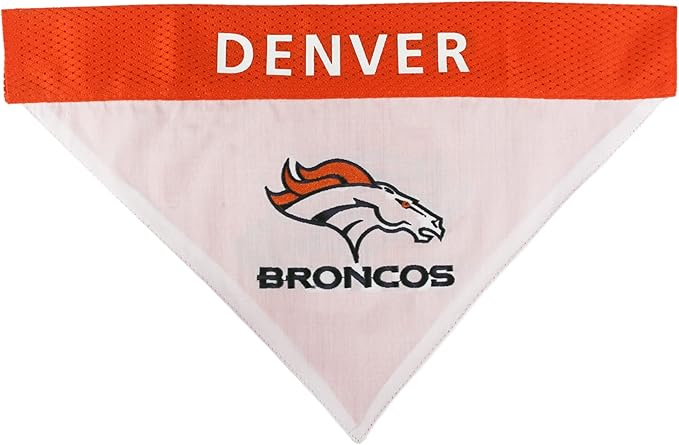 Pets First NFL DOG BANDANA - DENVER BRONCOS REVERSIBLE PET BANDANA. 2 Sided Sports Bandana with a PREMIUM Embroidery TEAM LOGO, Large/X-Large. - 2 Sizes & 32 NFL Teams available