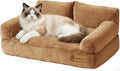 Plush Cat Couch Bed - Cat Bed for Indoor Cats, Dog Sofa Bed, Short Rabbit Fleece Calming Pet Couch with Removable Cover, Anti-Shedding Pet Sofa for Small/Medium Pets (26×18×12in, Brown)