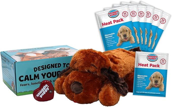 Snuggle Puppy Original Toys - Heartbeat Puppy for Dogs - Pet Anxiety Relief and Calming Aid - Comfort Dog Toys for Behavioral Training - Plus 6 Heat Packs