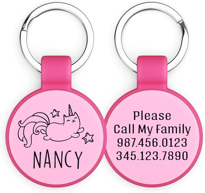 Silent Silicone Dog Tags, Custom Engraved Pet ID Tags for Cats and Dogs, Personalized Small Size Cat Tags with Cute Designs (Designs, Small)
