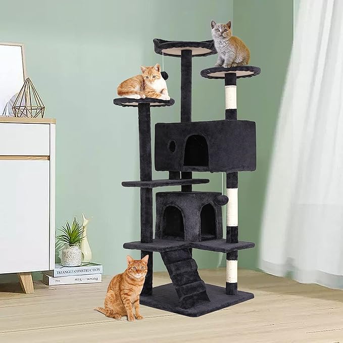 Bigacc 54in Cat Tree Tower, Multi-Level Cat Furniture Activity Center with Cat Scratching Posts Stand House for Indoor Cats, Cat Condo with Cat Furniture Activity Center for Cats Kitten, Dark Gray