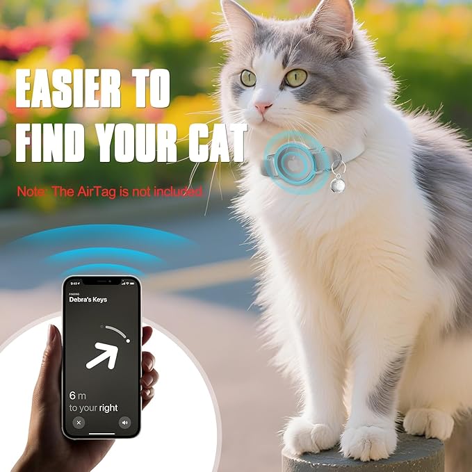 AirTag Cat Collar, Ultra Elastic Cat Tracker Collar, Airtag Holder Compatible with Apple Air Tag, [Lightweight & Scratch Resistant] Adjustable Stepless GPS Pet Collar for Cats Kittens, Grey