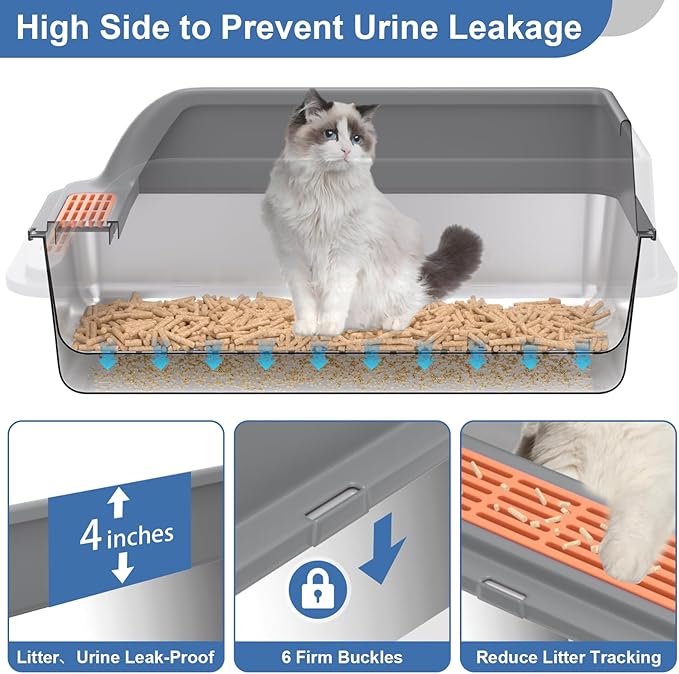 Stainless Steel Sifting Litter Box with Lid, XL Extra Large Sifting Cat Litter Box for Pine Pellets & Big Cats,Metal Pellet Sifter Litter Pan System for Odor Control,Sifting Box Liners & Scoop