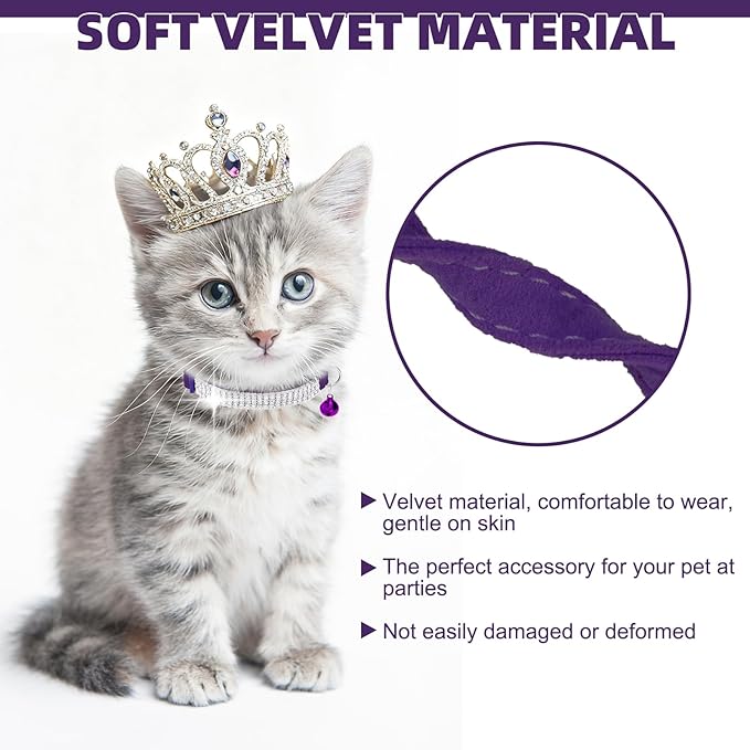 EXPAWLORER Soft Velvet Safe Cat Collars for Girl Cats - Rhinestones Bling Diamante Adjustable Collars Breakaway- Chirstmas Cat Clollar Gifts with Bells for Boy Cats Kitty and Small Dogs