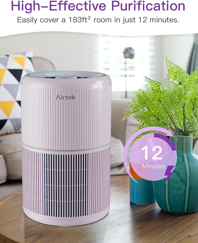 2 Pack Air Purifier for Home Bedroom with H13 True HEPA Filter for Smoke, Smokers, Dust, Odors, Pollen, Pet Dander | Quiet 99.9% Removal to 0.1 Microns | Purple Available for California