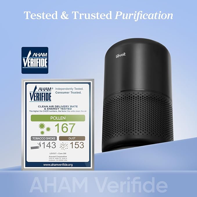 LEVOIT Air Purifier for Home Allergens Pets in Bedroom, Covers Up to 1073 ft² by 56W High Torque Motor, AHAM VERIFIDE, 3-in-1 Filter, HEPA Sleep Mode, Remove Dust Smoke Odor, Core300-P, Black, 2 Pack