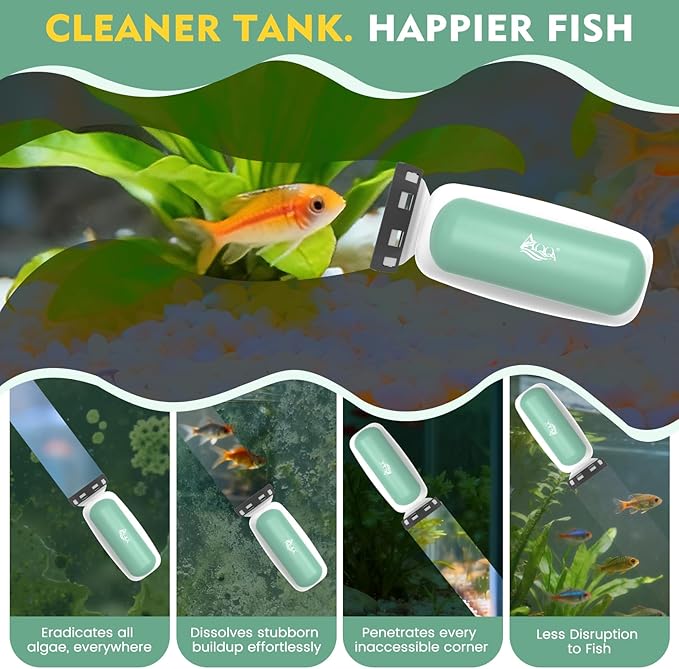 AQQA Aquarium Magnet Glass Cleaner - Enhanced Magnetic Fish Tank Cleaner with 2 Types of Blades, Self-Floating Aquarium Glass Scrubber Algae Scrapers for up to 0.63" Thick Glass/Acrylic Aquariums (L)