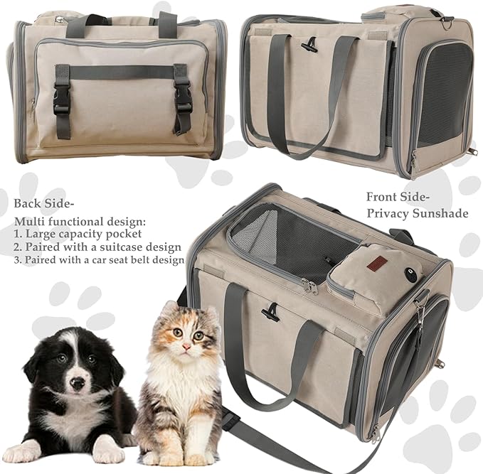 Soft Cats Carrier for Small Dogs Carriers Airline Approved Puppy Travel Bag Softsides Puppy Carry,Soft-Sided,Pets Small Animals Rabbits Bunny Outdoor (Khaki)