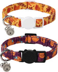 Lionet Paws 2pcs Pack Cotton Cat Collar,Breakaway Buckle with Purple Pumpkin, Red Leave and Brand Pendant Cute Adjustable Cat Kitten Collar,Ideal for Girl Cats Boy Cats