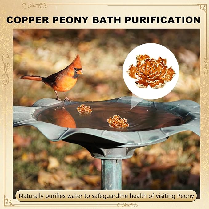 4 Pcs Mini Peony Shape Copper Bath Disk Ornaments Brass Bird Bath Purification Disks Birdbath Cleaner Single 0.6 oz Weight Universal Fit for Outdoor Birdbaths, Bowl