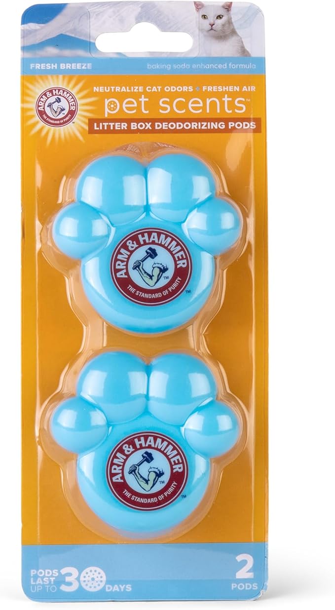 Arm & Hammer Pets Cat Litter Box Deodorizer Pods, Adhesive Odor Absorbing Gel Pods with Fresh Breeze Scent for Litter Pan Area, Easy Stick On Cat Box Freshener, 2 Pcs/Pack