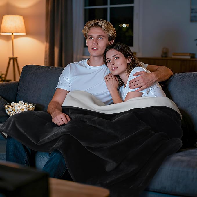 LOOBANI Waterproof Blanket for Bed: Reversible Soft Flannel Twin Bed Blanket 60" x 80", Leakproof Throw Spill-Proof Dog Pet Blanket for Couch, Sofa Protect, Movie Time, Camping, Travel, Black & Beige