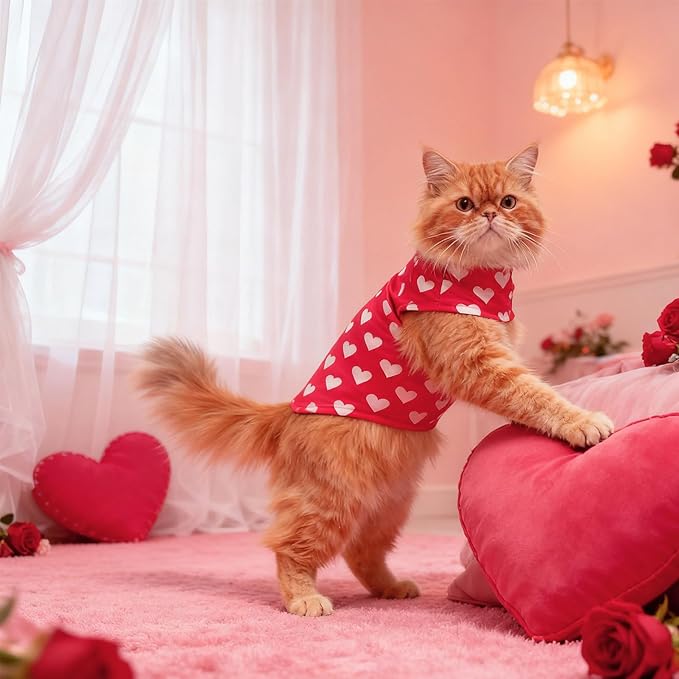 EXPAWLORER Cat Valentines Outfit Sweater - Valentine's Day Sweater for Cats Only Warm Kitten Clothes, Pet Coat Pullover Design, Fleece Sweatshirt Clothing Also for Puppy Small Dogs, Pink Heart S