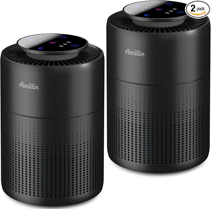2 Pack Air Purifiers for Home Bedroom H13 True HEPA Air Filter Cleaner, Odor Eliminator, Remove Smoke Dust Pollen Pet Dander, Night Light For Home Living Room Dorm, Quiet 24dB Filtration System