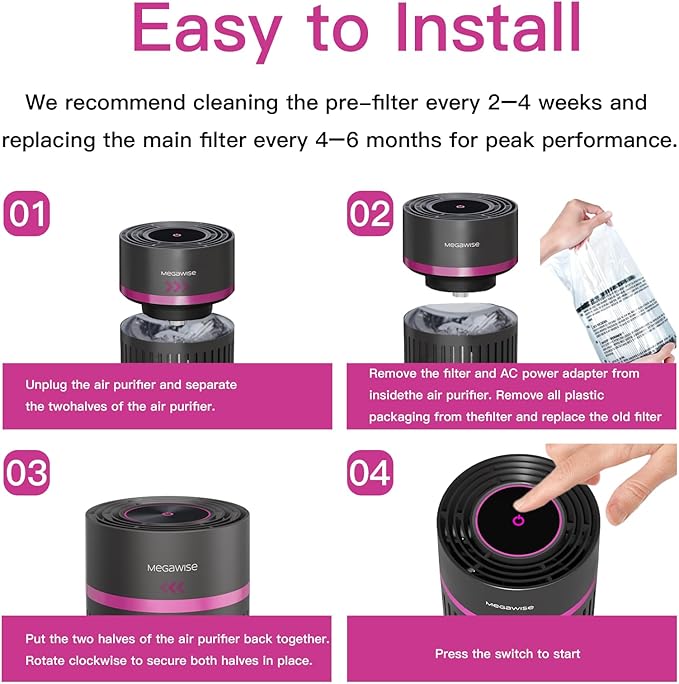 MEGAWISE H13 HEPA Air Purifier for Home, Bedroom & Office | 3-Stage Filtration for Smoke, Dust, Pet Dander | Quiet & Ozone-Free