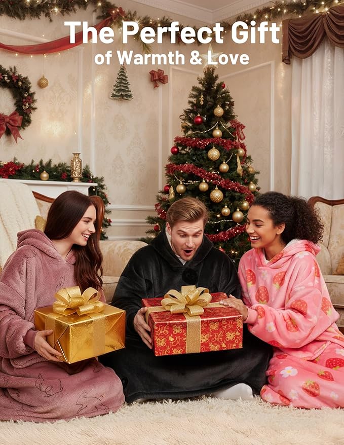 Mewaii Wearable Blanket Hoodie for Adults, Warm Sherpa & Soft Flannel Long Sweatshirt with Giant Pocket, Cozy Gifts for Women
