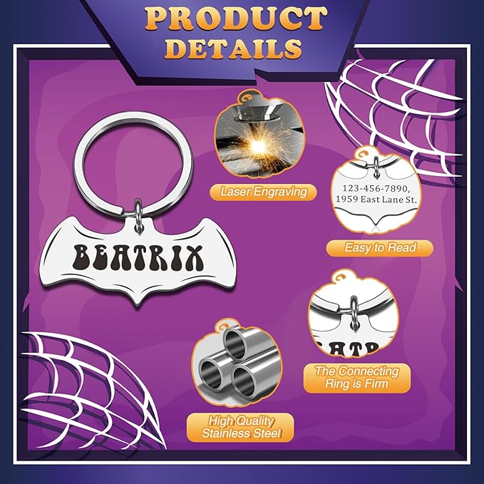 Dog Tags Personalized for Pets - Bat Shape Dog Tag, Customized Pet ID Tag for Black Cat, Witch Friendly Cat Tags, Funny Spooky Dog Name Tag, Stainless Steel Dog ID Tag Engraved on Both Sides