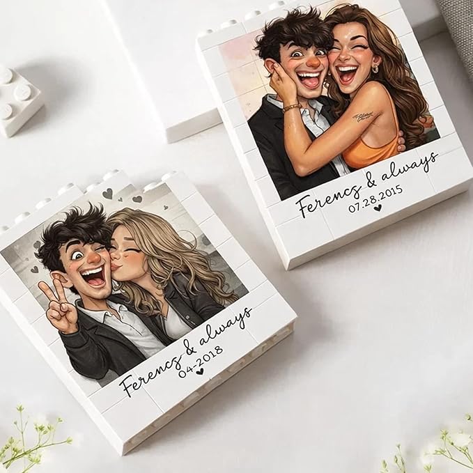NAZENTI Custom Photo Building Block gifts for Valentines, Personalized Couple Photo Caricatures Block for Him Husband, Couple Puzzle Gift, Birthday Present For Her, Home Decor with Image