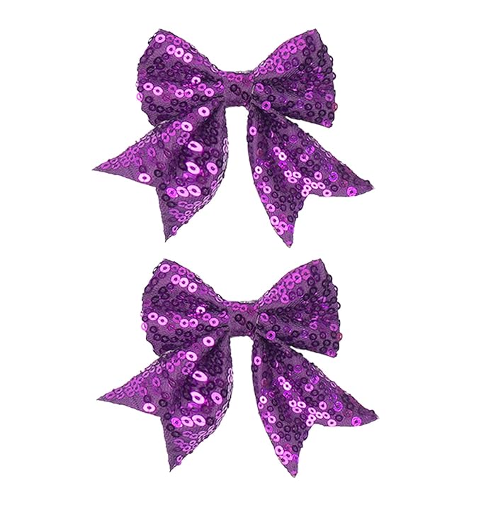 3-inch Sequined Bow Hair Clips For Baby Girls, Toddler, Kids and Young Women Birthday Party Wedding Christmas Occasions Pet Accessories Set of 2 (Dark Purple)