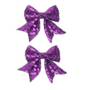 3-inch Sequined Bow Hair Clips For Baby Girls, Toddler, Kids and Young Women Birthday Party Wedding Christmas Occasions Pet Accessories Set of 2 (Dark Purple)