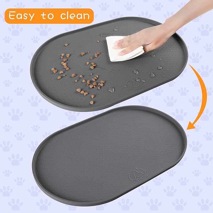 100% Waterproof 0.5" Raised Edge BPA Free Silicone Dog Food Mat, Pet Cat Feeding Mats Contain Spills Protects Floors, Placemats for Cats and Dogs Water Bowl Dishwasher. (Small, Gray)