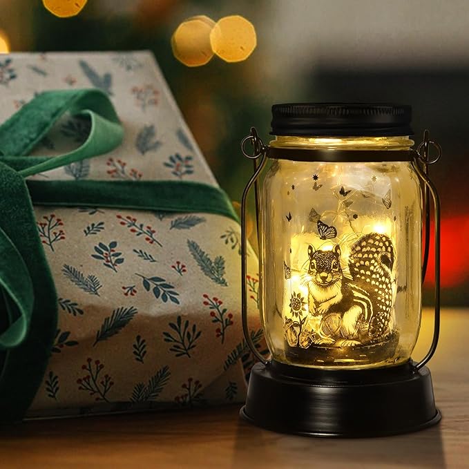kyoryuger Squirrel Gifts for Women/Men Squirrel Solar Lanterns Mom Birthday Animal Lovers Lantern Pet Loss Tree Rat Lights Solar Garden Decoration for Yard, Patio,Backyard,Porch Torches