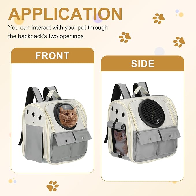 Pet Backpack Carrier, Portable and Ventilated, Oxford Cloth, Dogs Cats and Small Animals Travel Bag 13.39", (Gray, 1 Pcs), Intended for Hiking/Camping/Traveling