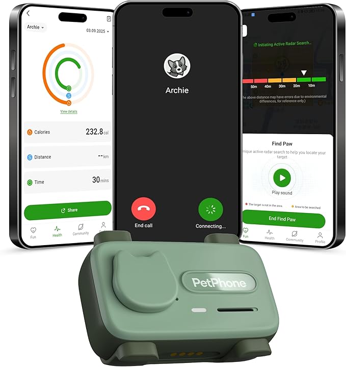 Pet Phone – Smart GPS Pet Tracker with Real-Time Location, Two-Way Communication, Emotional Support, and Unlimited Data | Ideal for Dogs and Cats | Up to 5-Day Battery (Green)