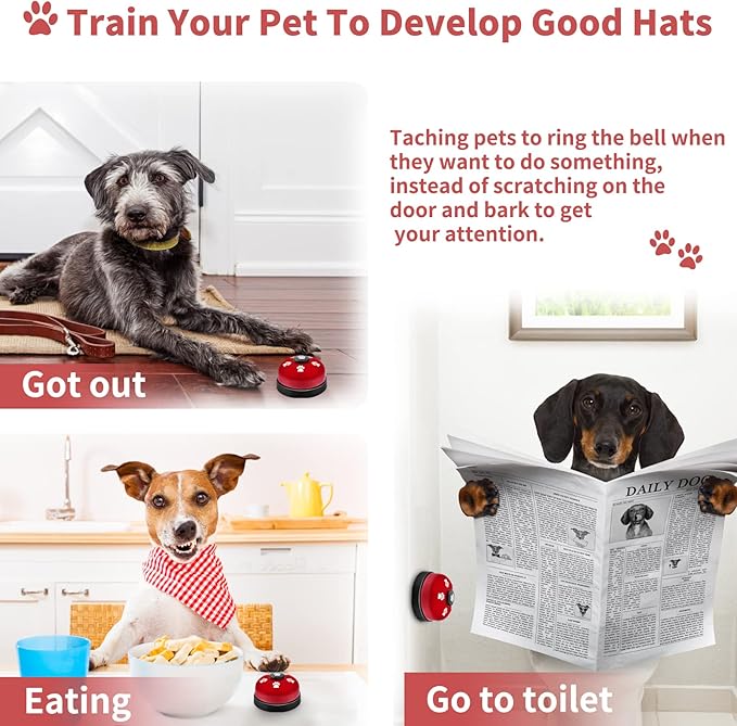2 Pack Dog Doorbells, Pet Training Bells for Go Outside Potty Training and Communication Device Large Loud Dog Bell Cat Puppy Interactive Toys Adjustable Strap Door Bell (Red)