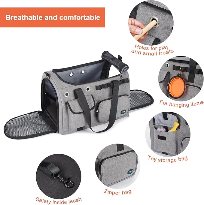 Ownpets TSA Airline Approved Large Pet Carrier, Soft Sided Cat Dog Carrier for Small Pets, Underseat, Waterproof, Foldable for Medium Big Cats 20 lbs+ & 2 Kittens/Puppies (17.7"x11.8"x12.2")