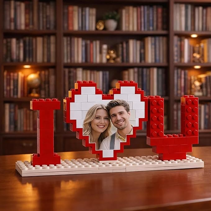 NAZENTI Personalised I Love You Building Bricks with Photo Gifts for Him, Custom Valentines Day Gifts Building Blocks, Blocks Puzzles Couple Gift for Lovers Boyfriend, Heart-Shaped Puzzle