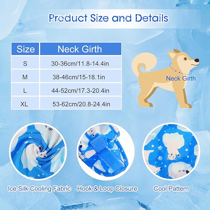 Talltalk 5 Pieces Dog Cooling Bandanas Neck Wraps Ice Scarf Pet Dog Cooling Collar Hunting Training Hiking Camping Accessories for Summer(L)