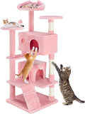 54 Inches Cat Tree Tower Condo, Cat Tower for Indoor Cats, Multi-Level Furniture Activity Center with Wide Base, Cozy Plush Cat Perches, Detachable Toy, Pink