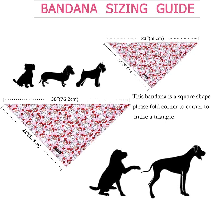 ARING PET Christmas Dog Bandanas, Pink Santa Claus Holiday Pet Bandana Scarf Triangle Bibs for Puppy Small Medium Large Boy Girl Dogs Cats-L