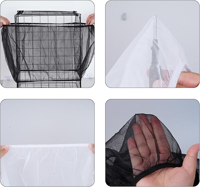 Fengek 2 Pcs Adjustable Bird Cage Cover & Seed Catcher Net - Stretchy Bird Cage Accessories for Night Cover & Seed Guard (White + Black)