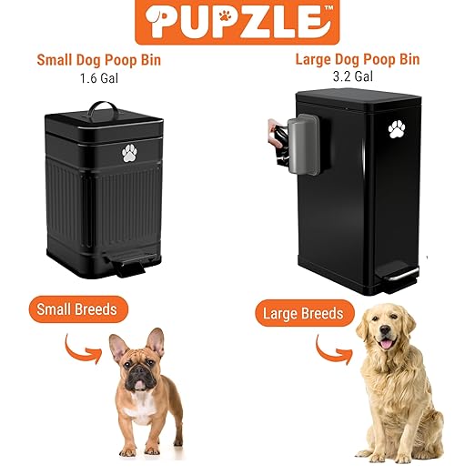 Pupzle Small Dog Poop Trash Can Outside, 1.3 Gal Metal Dog Waste Trash Can, Small Poop Bucket Outdoor with Lid, Poo Container Bin Waterproof Backyard Odor Control, 30 Bags (Black)