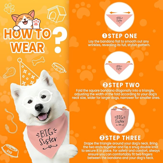 Big Sister Dog Bandanas, Pet Dog Triangle Scarf for Small Medium Large Pet, Baby Announcement Dogs Bandana Pets Scarf (Big Sister)
