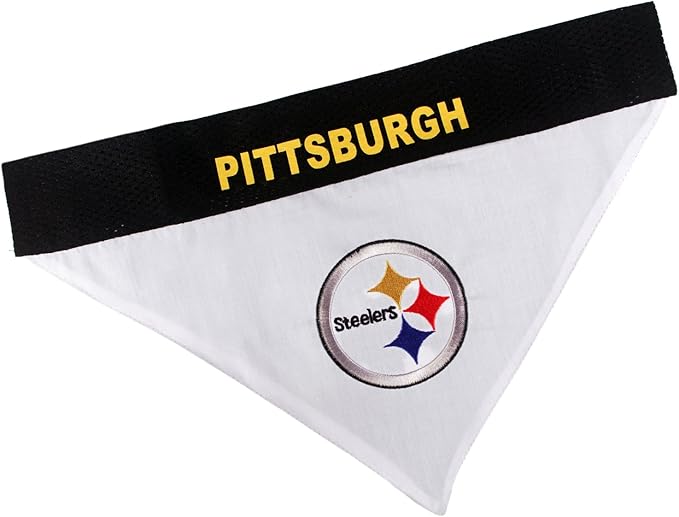Pets First NFL DOG BANDANA - PITTSBURGH STEELERS REVERSIBLE PET BANDANA. 2 Sided Sports Bandana with a PREMIUM Embroidery TEAM LOGO, Small/Medium. - 2 Sizes & 32 NFL Teams available