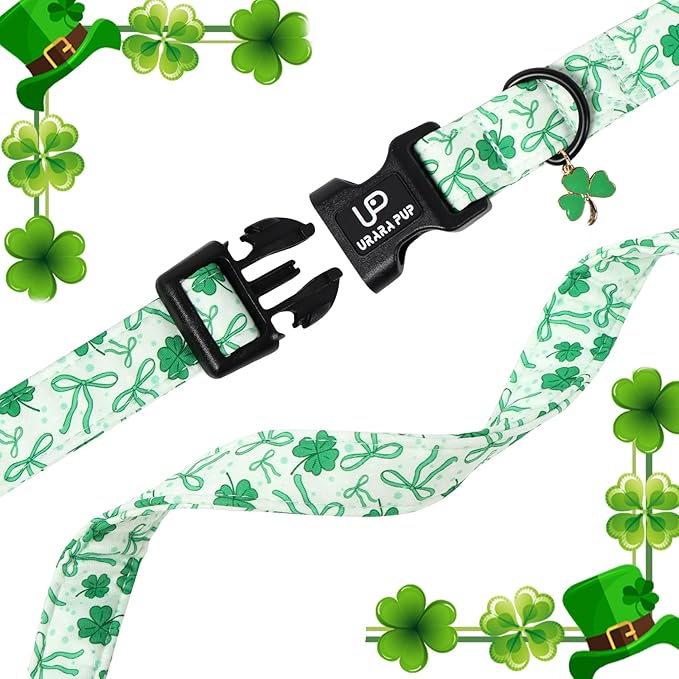 St. Patrick's Day Dog Collar, UP URARA PUP Shamrock Adjustable Pet Collar with Quick Release, Daily Dog Accessories for Small Medium Large Dogs