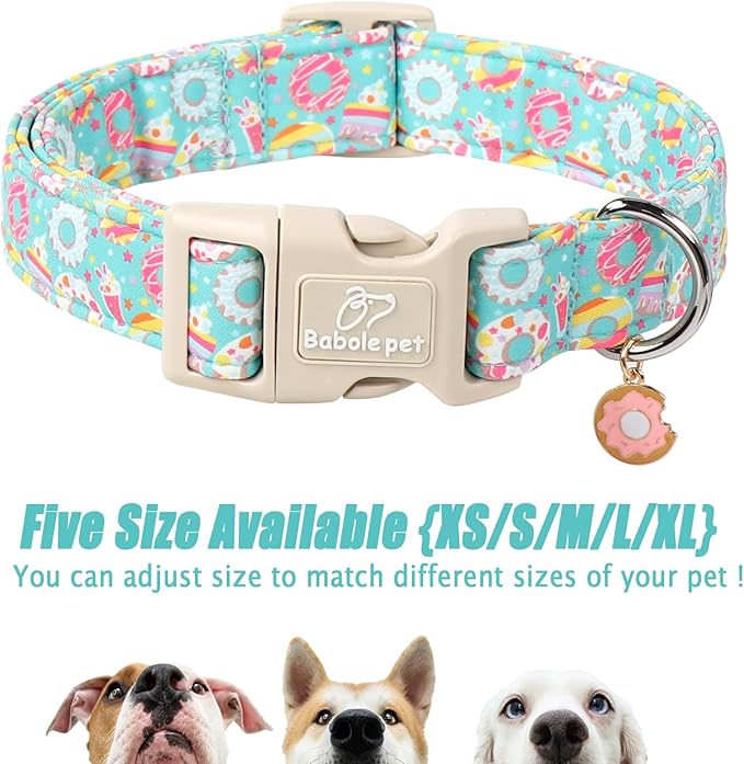 Adjustable Summer Dog Collar, Cute Mint Dessert Dog Collars for Medium Dogs, Lightweight Quick-Release Buckle Collar for Boy&Girl Dogs M