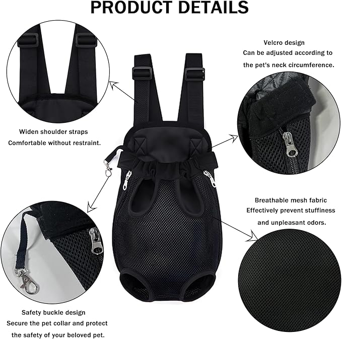 Pet Carrier Backpack, Adjustable Pet Front Carriers for Small Medium Dogs Cats 5-18 Lbs, Legs Out, Dog Cat Carrier Backpack for Hiking,Camping,Traveling,Cycling (Black, Medium（Fit:5-10lb）)