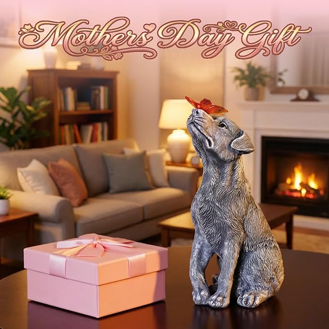 Garden Statue Dog Figurine Decor – Outdoor Decoration with Butterfly for Garden Yard Lawn Home Decor Outside : Mothers Day Memorial Gifts for Women Mom Grandma