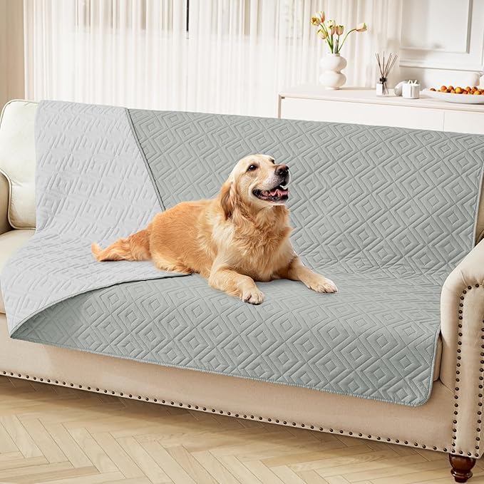hyha Waterproof Dog Blanket, Soft Pet Bed Blankets, Waterproof Sofa Couch Cover for Dogs Washable, Reversible Pet Couch Covers for Sofa Furniture (68x82 Inch, Grey/Light Grey)