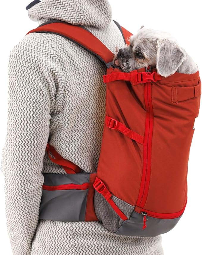 Ruffwear, Hitch Hiker Dog Backpack Carrier, Hands-Free Dog Carrier Backpack with Breathable Mesh, EVA Foam Padding, Durable Polyester, Lightweight Design for Small Dogs, Red Clay, Small