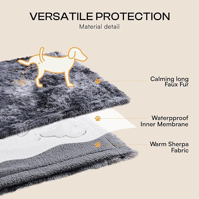Luciphia Large Waterproof Dog Blanket for Pet Washable Liquid Proof Bed Intimacy Protection Shaggy Plush Calming Long Faux Fur Couch Cover Calming Cat Throw Blankets, Tie-dye Grey, 60" x 80"