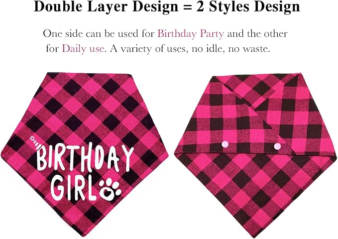 Plaid Dog Bandana with Button, Dual Layer Soft Cotton Triangle Dog Scarf Kerchief, Washable Girl Boy Bandanas Adjustable Accessories for Small Medium Large Extra Large Puppy Pet