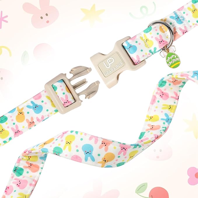 Easter Day Dog Collar, UP URARA PUP Easter Bunny Adjustable Pet Collar with Quick Release, Colorful Rabbits Dog Collars for Small Medium Large Dogs