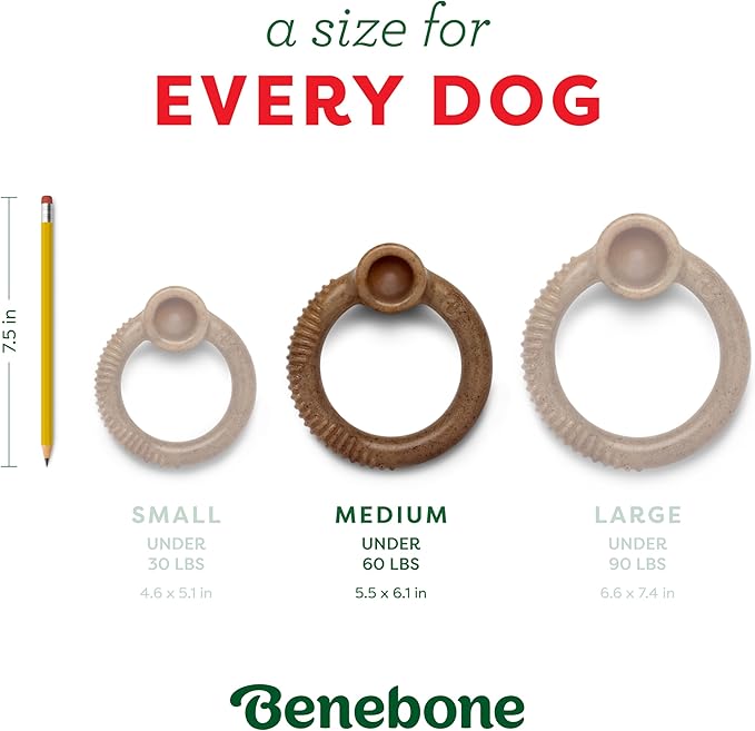 Benebone Peppermint Ring – Limited Edition Holiday Flavor, Durable Chew Toy for Aggressive Chewers, Made in USA, Medium