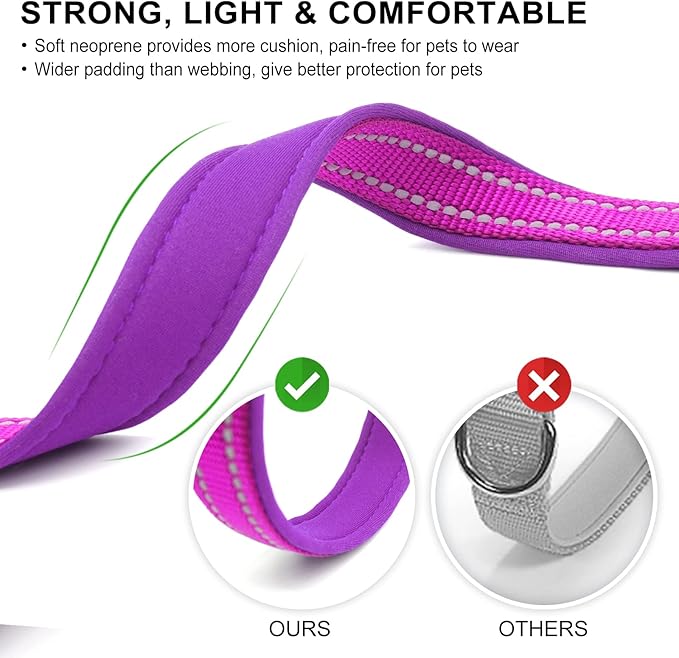 azuza Reflective Dog Collar with Airtag Holder, Soft Neoprene Padded Pet Collar with ID Tag Ring, Adjustable for Puppy and Small Dogs,Purple,XS