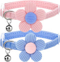 Cat Collar, HANSHILAI Kitten Collar with Bells, Cute Cat Collar Breakaway for Girl Boy with Flower,Collar para Gatos (2 Pack) (Blue & Pink)